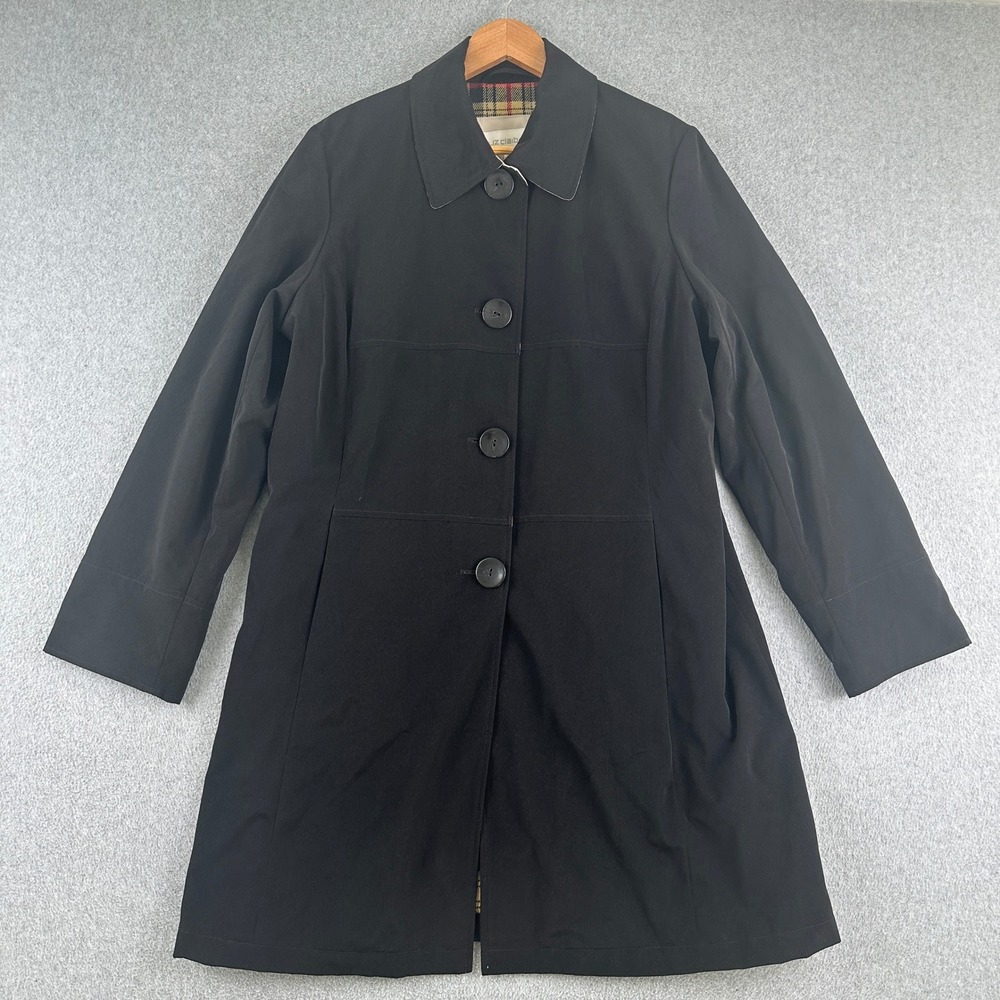 Liz Claiborne Coat Womens L Black Button-front Plaid Lining Outerwear